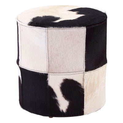 Mallord Black/White Genuine Cowhide Ottoman