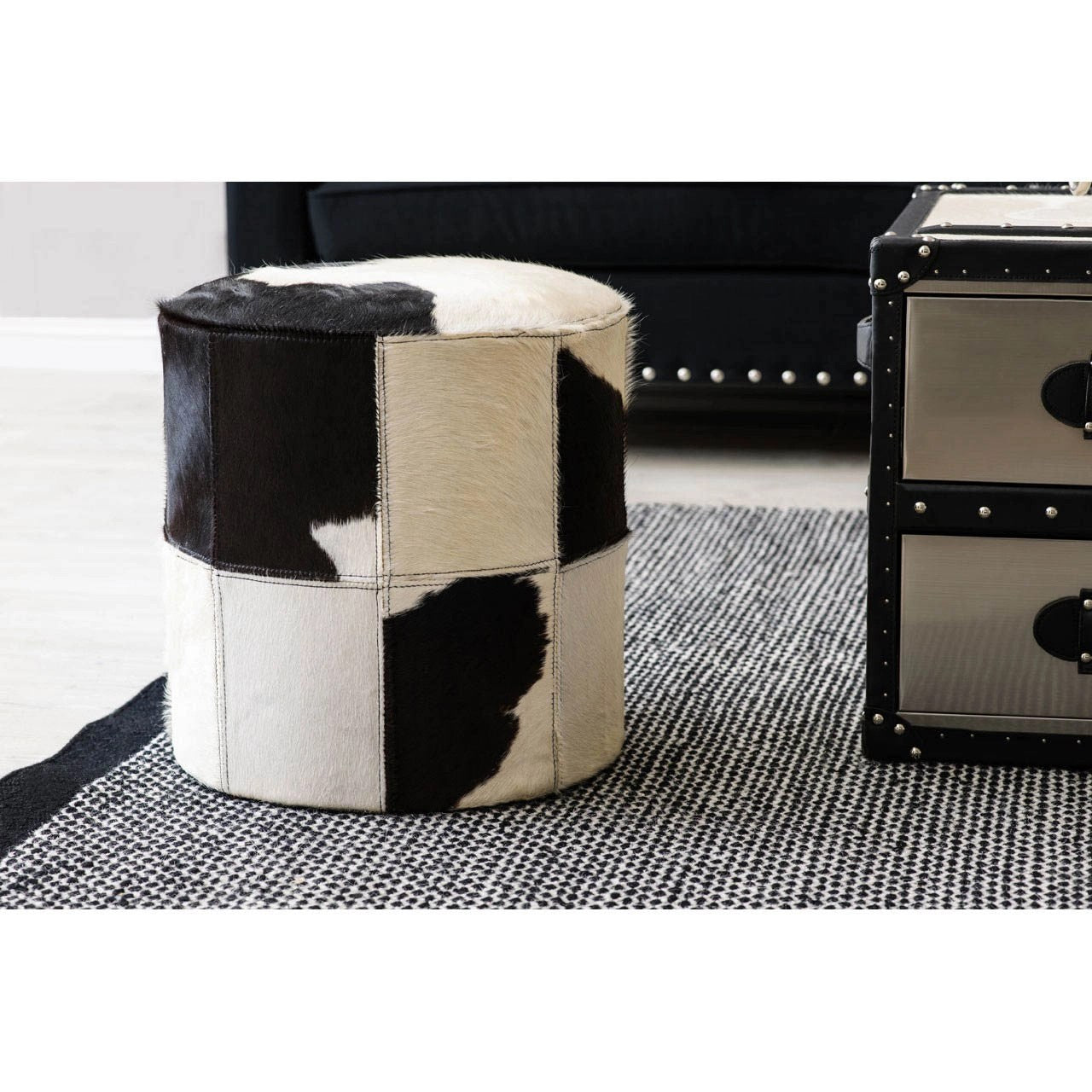 Mallord Black/White Genuine Cowhide Ottoman