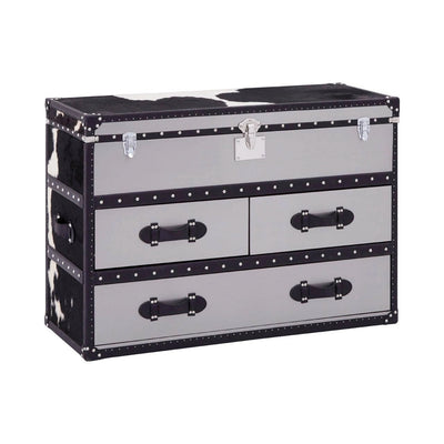 Mallord Black/White Genuine Cowhide 3 Drawer Cabinet