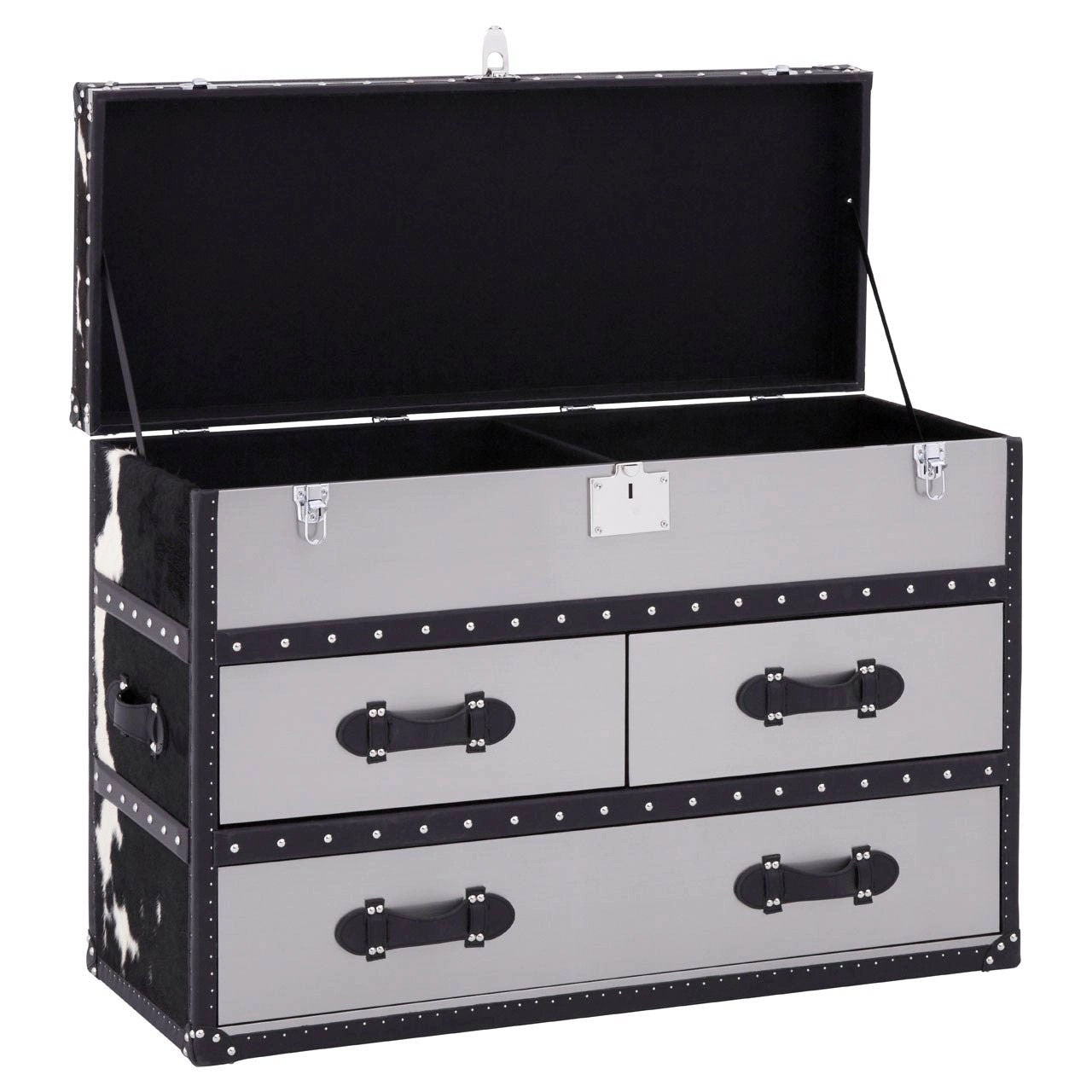 Mallord Black/White Genuine Cowhide 3 Drawer Cabinet