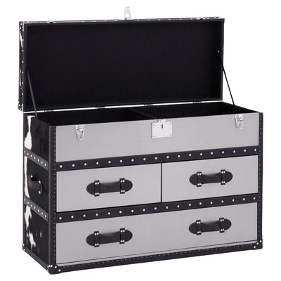 Mallord Black/White Genuine Cowhide 3 Drawer Cabinet