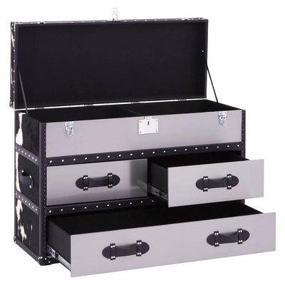 Mallord Black/White Genuine Cowhide 3 Drawer Cabinet