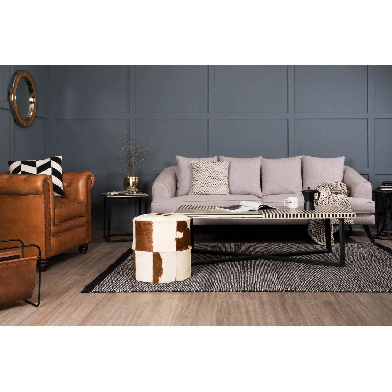 Mallord Brown/White Genuine Cowhide Ottoman