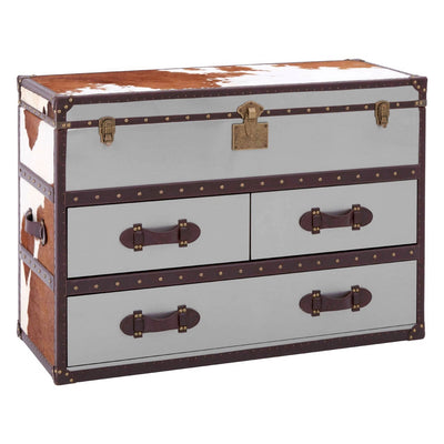 Mallord Brown/White Genuine Cowhide 3 Drawer Cabinet