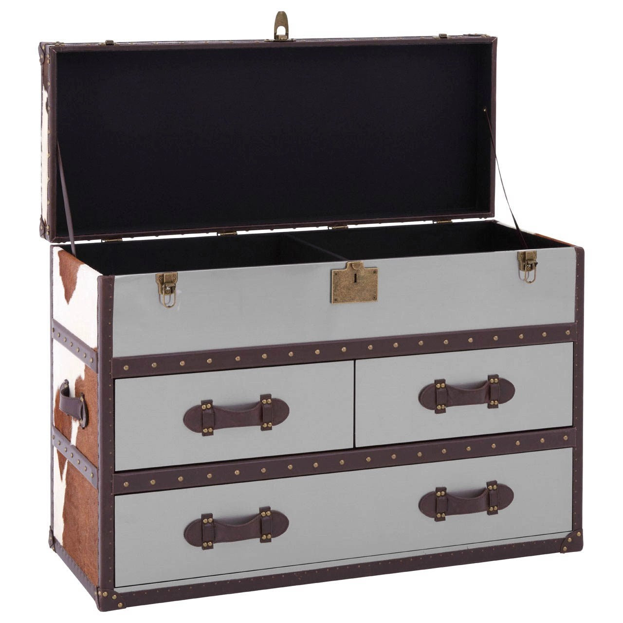 Mallord Brown/White Genuine Cowhide 3 Drawer Cabinet