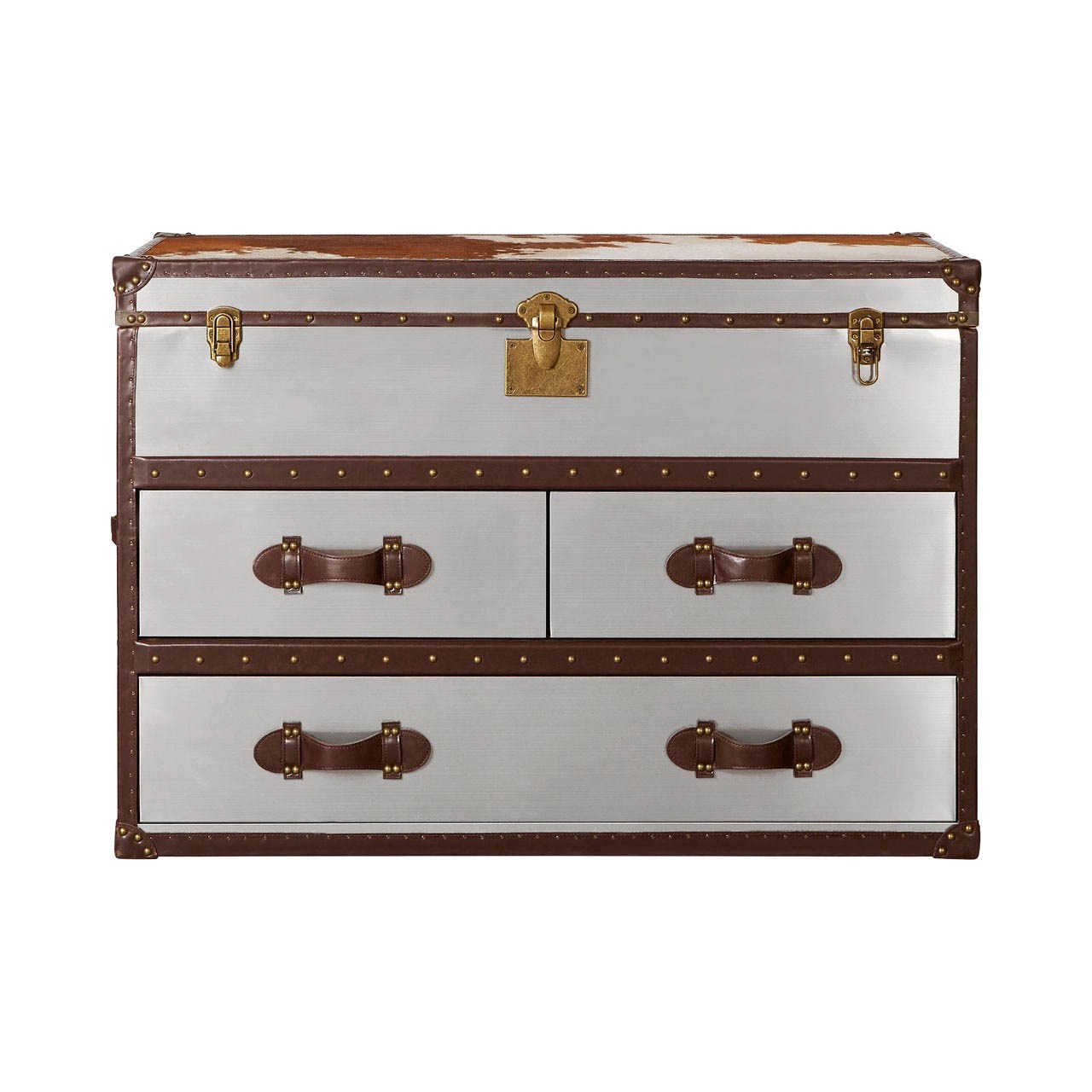 Mallord Brown/White Genuine Cowhide 3 Drawer Cabinet